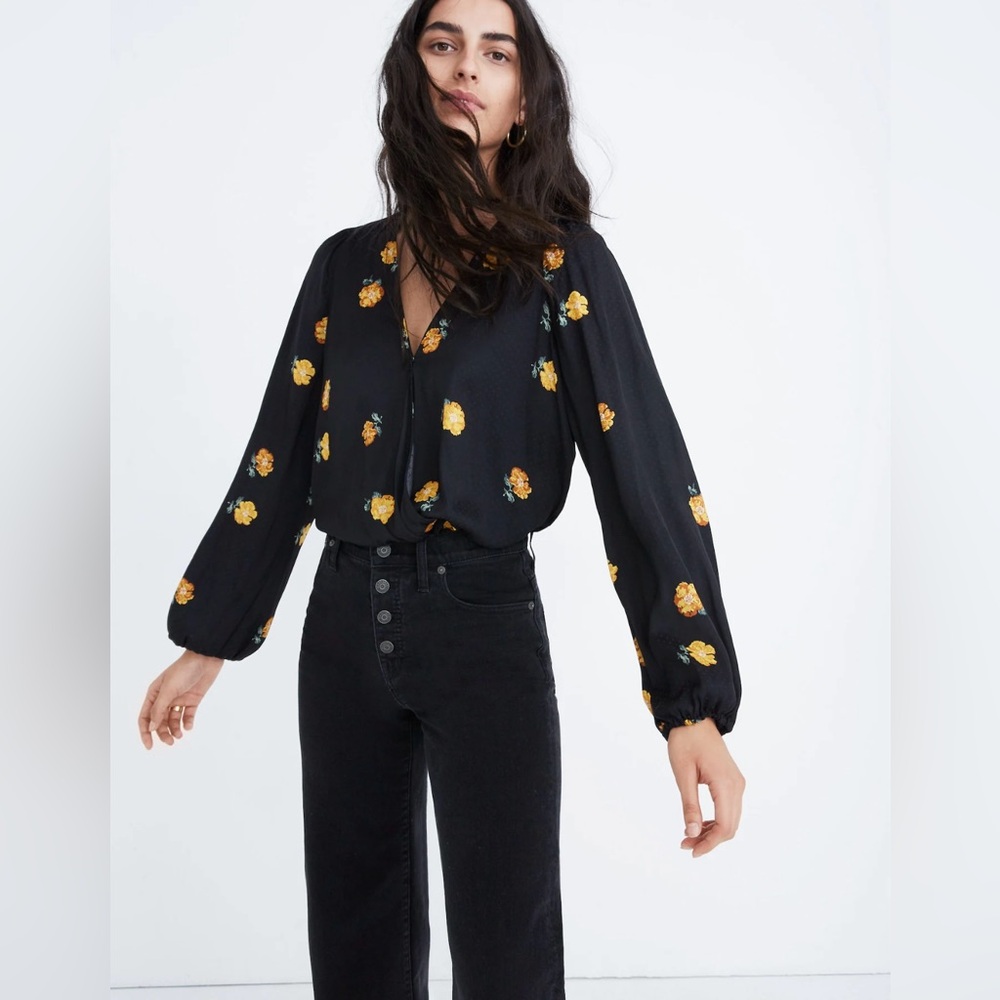 Madewell Bubble-Sleeve Wrap Top in Floating Florets